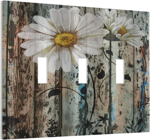 Miniatura 56 de Placa de pared decorativa con hojas de palmera tropicales de oro blanco, hoja de plátano, doble interruptor de luz de palanca decorativa, placa