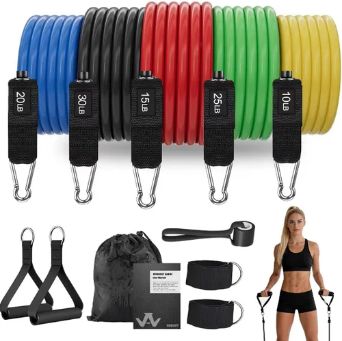 Miniatura 12 de WHATAFIT Juego de bandas de resistencia con asas, bandas de ejercicio para gimnasio en casa, equipo de entrenamiento de fuerza, incluye anclaje