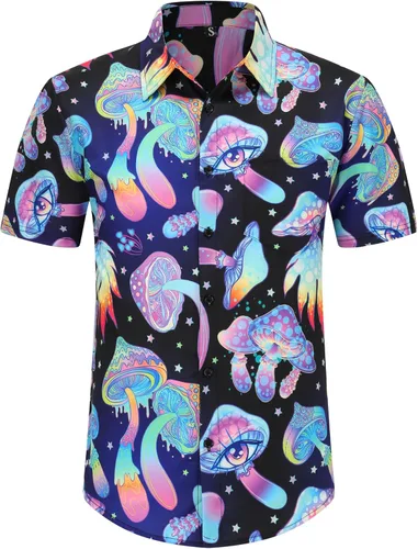 Miniatura 3 de ropa de festival para hombre, trajes de festival para hombres, trajes rave para hombres, camisa hawaiana de hongos para hombres, 01