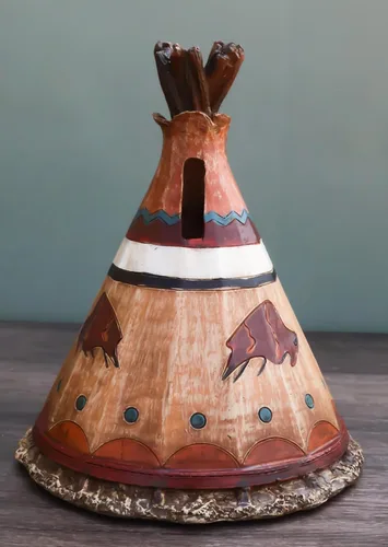 Miniatura 7 de Ebros Gift Cabaña de tipi indígena tribal occidental rústica con diseño de bisonte de carga, moneda de ahorro, hucha decorativa
