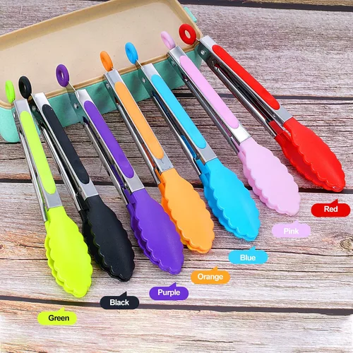 Miniatura 2 de Paquete de 7 pinzas de cocina, pinzas pequeñas de silicona de 7 pulgadas con asas de silicona de acero inoxidable y puntas de nailon, pinzas