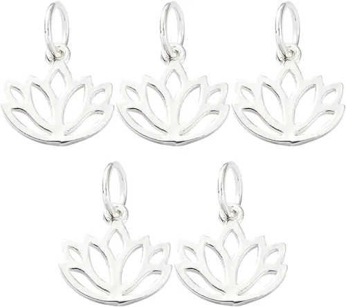 SUNNYCLUE 1 caja de plata de ley con diseño de flor de loto y flor de la vida, colgantes de loto hueco para hacer joyas, aretes, collares, pulseras,