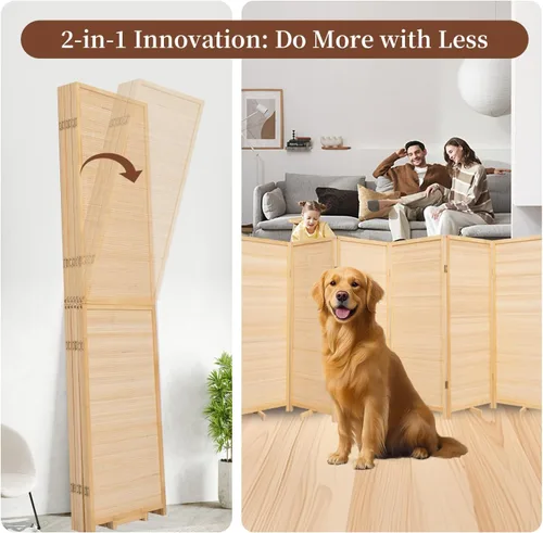 Miniatura 5 de Divisor de pared de bambú de 6 paneles, 106 pulgadas de ancho x 67 pulgadas de alto, diseño plegable con base extra estable, pantalla divisora