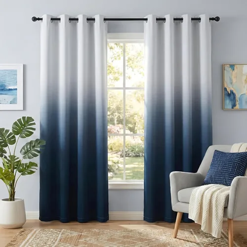 Miniatura 32 de NICETOWN Cortinas Oscurecedoras de 84 pulgadas de Largo para Sala de Estar, Cortinas de Privacidad Ombré Blanco y Negro con Ojales para Blanco a