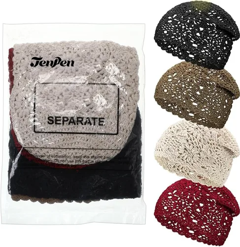 Miniatura 7 de 4 gorros de ganchillo holgados de punto hecho a mano para otoño, diseño floral, gorro de algodón con corte de calavera, sombreros de verano