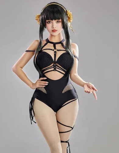 Miniatura 5 de haikyuu Traje de baño de una pieza derivado de anime para mujer con falda cruzada y diadema de malla halter