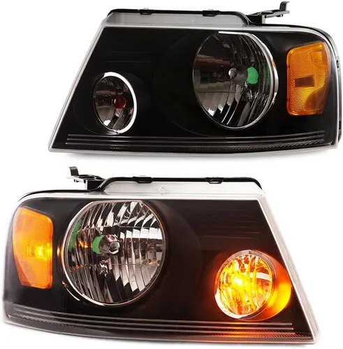 G-PLUS Faros delanteros compatibles con Ford F150 2004-2008/Lincoln Mark LT 2006-2008, lente transparente, carcasa negra, reflector ámbar, faros