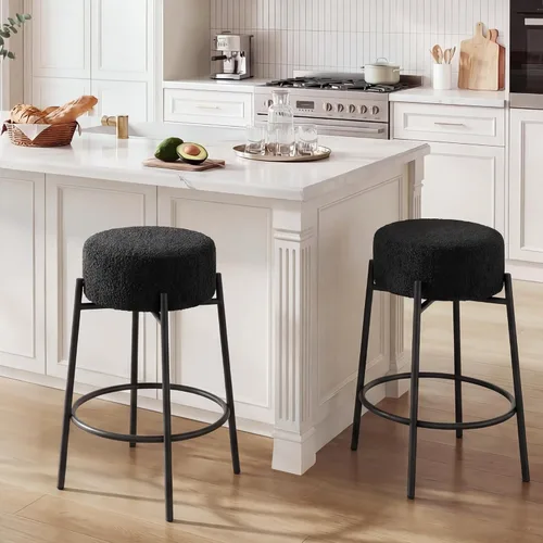Boucle - Juego de 2 taburetes de mostrador sin espalda, modernos taburetes de bar giratorios con asiento redondo y patas de metal, silla de altura