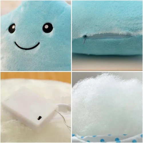Miniatura 5 de Almohada de felpa con forma de estrella brillante con luz LED, cojines de luz nocturna creativos, juguetes de peluche para regalos para niños, Azul