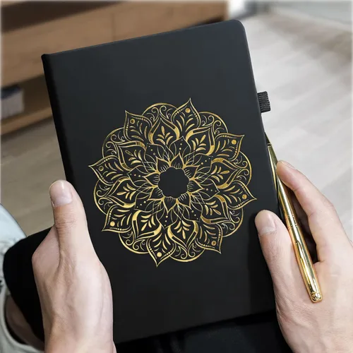 Miniatura 2 de Veway Juego de regalo de diario y bolígrafo de mandala - Diario de cuero vegano con bolígrafo - Diario profesional para mujeres u hombres - Juego