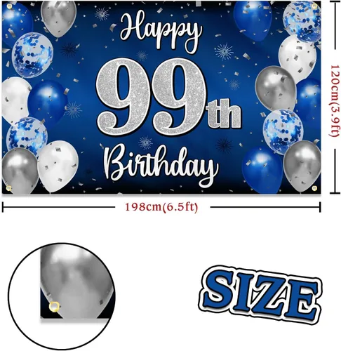 Miniatura 94 de Decoración de feliz cumpleaños 35, globo azul y plateado de 35 años, cartel grande de telón de fondo de cumpleaños, suministros para fiesta de 35th