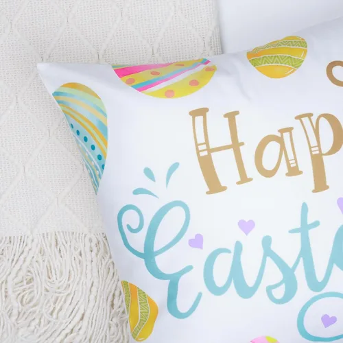 Miniatura 4 de Bonhause Juego de 4 fundas de almohada de Pascua de 18 x 18 pulgadas, decoraciones de Pascua para el hogar, huevos coloridos, conejos, conejos