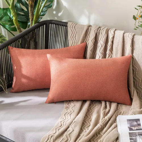 Miniatura 32 de MIULEE Paquete de 2 fundas decorativas para almohadas de exterior, sólidas, impermeables, de lino sintético, estilo granja de jardín, fundas de Óxido