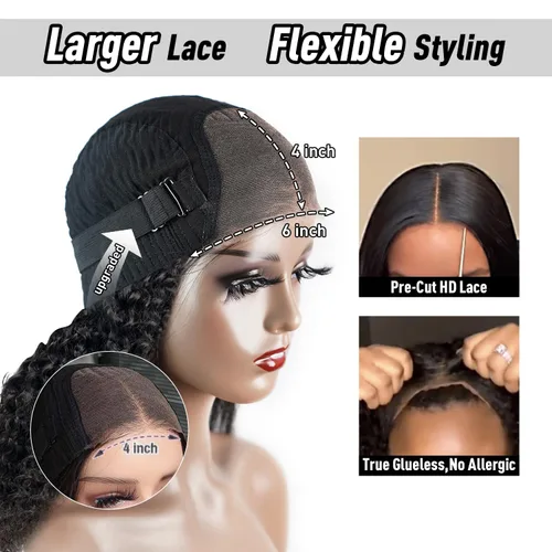 Miniatura 4 de Peluca Bob sin pegamento de llevar y usar cabello humano liso, 6x4 precortada con encaje HD sin pegamento, prearrancada, pelucas con cierre frontal