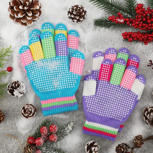Miniatura 5 de Whaline 9 pares de guantes mágicos antideslizantes para niños, guantes de punto de invierno con agarre de dedo completo, guantes antideslizantes