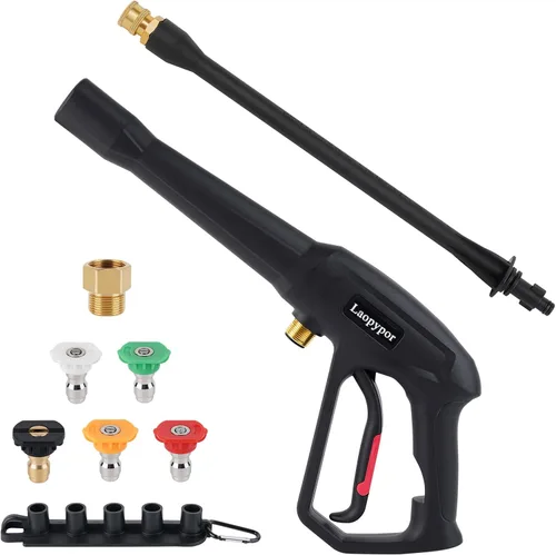 Pistola de lavado a presión con varita de extensión, piezas de lavadora a presión con 5 boquillas de pulverización compatibles con Karcher, Ryobi,