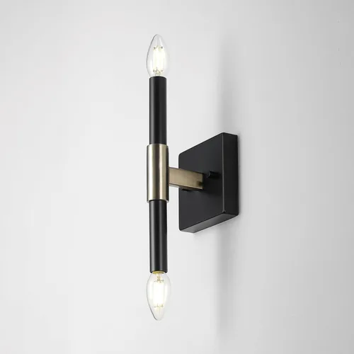 Miniatura 6 de GLOBE Electric 65000044 Aplique de pared de 2 luces, negro mate, acento de latón antiguo, zócalos de base E12, luces para sala de estar, decoración