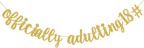 Cartel oficial de 18 años con purpurina dorada para adultos, con texto en inglés "Time to Adult, Happy 18th Birthday", decoraciones de 18 años para