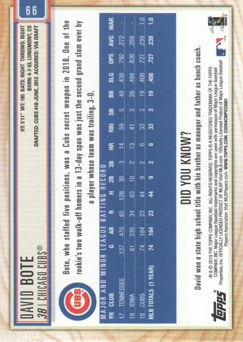 Miniatura 2 de 2019 Topps Big League Rainbow Foil #66 David Bote 025/100