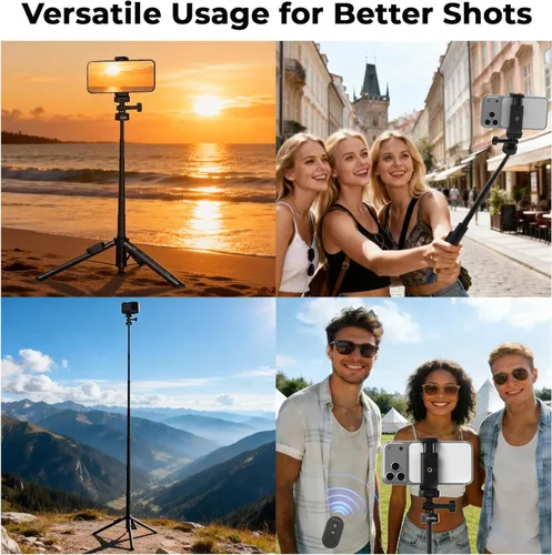 Miniatura 9 de SmallRig Trípode para selfie stick de 59 pulgadas con control remoto y abrazadera para teléfono, soporte de trípode extensible para DJI Osmo Action