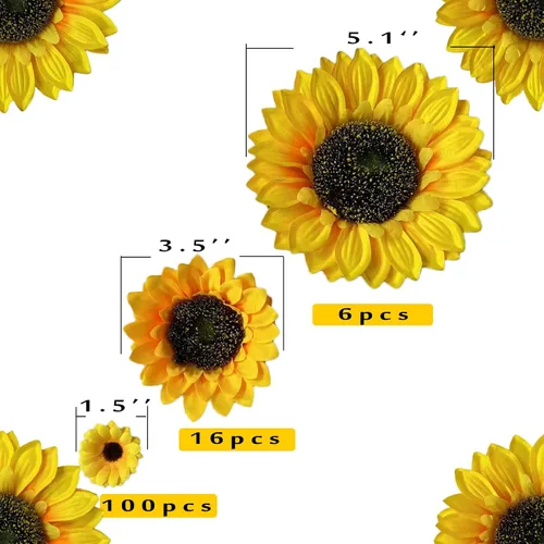 Miniatura 2 de UKELER Girasoles artificiales amarillos de 23 pulgadas de altura, flores falsas hechas a mano con tallos de girasoles para decoración de bodas