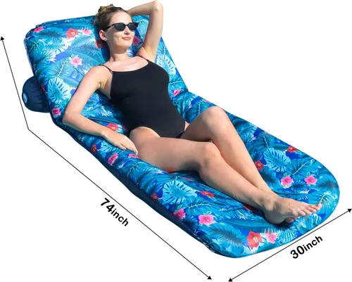 Miniatura 6 de FindUWill Tumbona inflable para piscina, flotador de tela con soporte para tazas, respaldo, flotadores de agua de natación para adultos