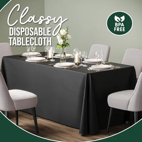 Miniatura 3 de Paquete de 6 manteles rectangulares desechables de plástico color negro, 70 x 120 pulgadas, para fiestas, mantel rectangular, manteles desechables