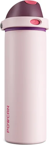 Miniatura 13 de POWCAN - Botella de agua aislada, 24 oz, tapa 2 en 1, boquilla de botón, popote abatible, a prueba de fugas, acero inoxidable, para portavasos