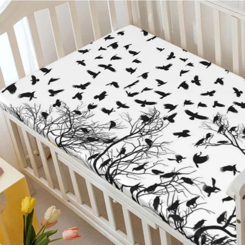 Miniatura 3 de Sábanas bajeras ajustables para cuna de color blanco y negro, sábanas portátiles para cuna, suaves y elásticas, ideal para habitación de niños