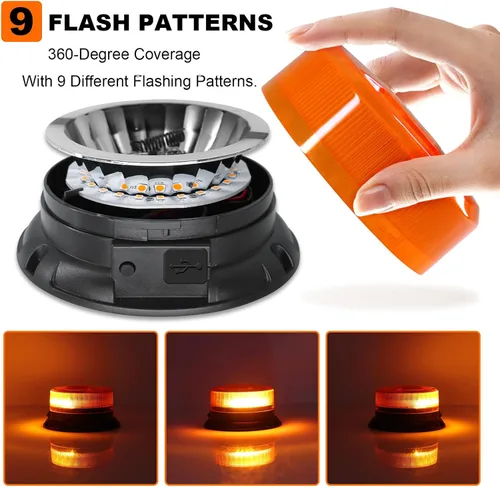 Miniatura 6 de AnTom Luces estroboscópicas inalámbricas con control remoto, baliza impermeable recargable alimentada por batería LED con base magnética fuerte