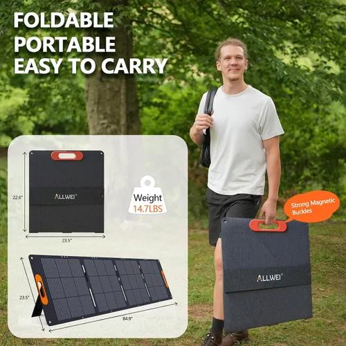 Miniatura 5 de ALLWEI Panel solar portátil de 200 W para generador solar de estación de energía de 1200 W 2400 W, salidas 3 en 1, cargador solar de 18 V