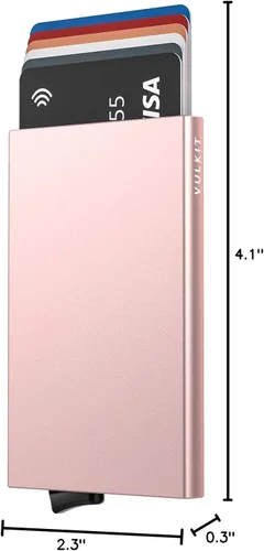 Miniatura 20 de VULKIT Cartera desplegable, soporte minimalista para tarjetas de crédito, bloqueo RFID, funda de metal delgada para hombres