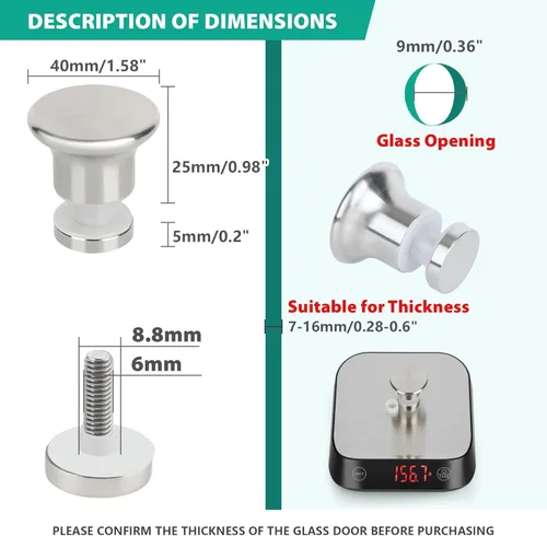 Miniatura 2 de Alise Manija de puerta de ducha, perilla de puertas corredizas de ducha, piezas de repuesto de hardware para puertas de vidrio de baño, acero Níquel