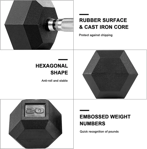 Miniatura 2 de LIFERUN Mancuerna individual de hierro fundido con revestimiento de goma, peso libre de mancuernas hexagonales, 30-85 libras