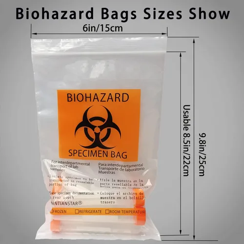 Miniatura 2 de 50 bolsas de muestras de riesgo biológico, 6 x 9 pulgadas/5.9x9.8 in impresas con logotipo de riesgo biológico, bolsa superior Ziplock de muestra