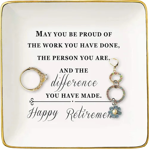 Regalos de felicitaciones por retiro para mujeres Bandeja de cerámica para joyas con plato para anillos Regalo de apreciación de jubilación Regalo