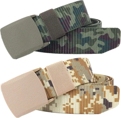 Miniatura 7 de Cinturón para hombre, cinturón táctico militar de nailon con hebilla sin metal, paquete de 2 Camuflaje verde y camuflaje caqui