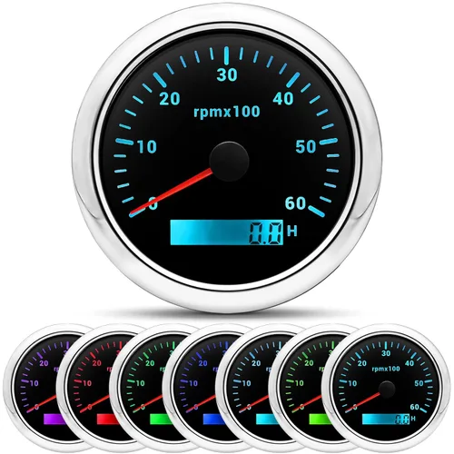 ARTILAURA Tacómetro para Barco Tacometro 85mm 3-3/8" 6000 RPM Calibrador 7 Colores Impermeable para Marino Coche AUTO Camión 9-32V (Negro)