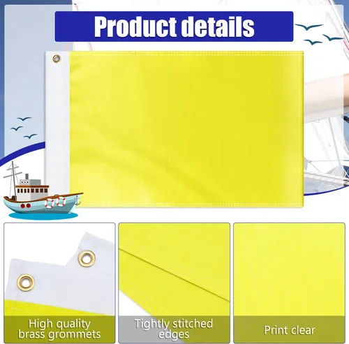 Miniatura 4 de Boyiee 2 banderas amarillas de cuarentena náutica en blanco, banderas de mensaje de cuarentena de color sólido, bandera de nailon para barco de vela