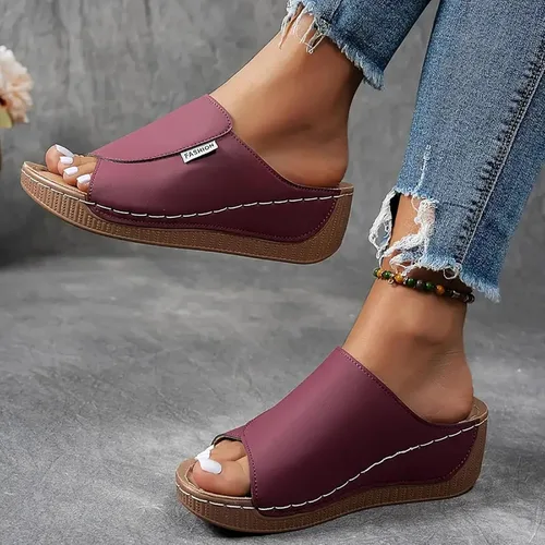 Miniatura 5 de Sandalias de cuña para mujer, puntera abierta, soporte de arco, calzado ortopédico para caminar, zapatos elegantes de suela suave sin cordones Vino