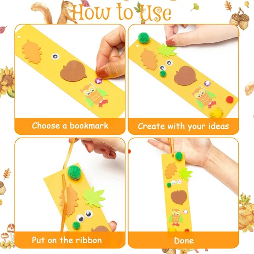 Miniatura 4 de 32 juegos de marcadores de otoño DIY kit de manualidades de otoño en blanco con hojas de arce y ojos meneantes, calcomanías de espuma con pompones