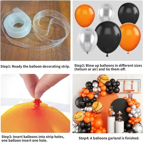Miniatura 3 de Kit de guirnalda de globos de baloncesto, globos metálicos naranjas, negros y plateados con globos de papel de aluminio de baloncesto para Rojo Azul
