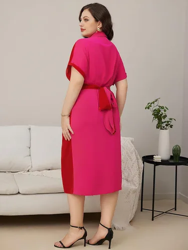 Miniatura 2 de WDIRARA Vestido camisero con cinturón y manga corta de murciélago para mujer