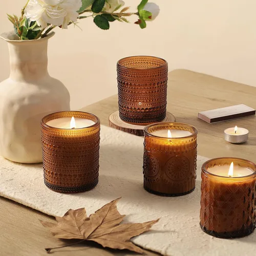 Miniatura 7 de DARJEN Paquete de 12 tarros de vela de ámbar para hacer velas - 3 estilos de tarros de vidrio para hacer velas a granel con tapas de bambú