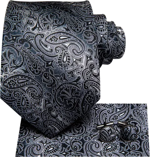 Miniatura 2 de Hi-Tie Corbatas de seda para hombre, diseño de cachemira a rayas, con bolsillo, gemelos cuadrados, conjunto formal de negocios