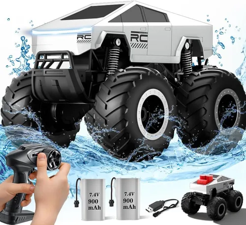 Miniatura 7 de Camión de control remoto anfibio impermeable para niños, giroscopio autoequilibrante Monster Truck con acrobacias de ruedas, luces LED, automóvil RC
