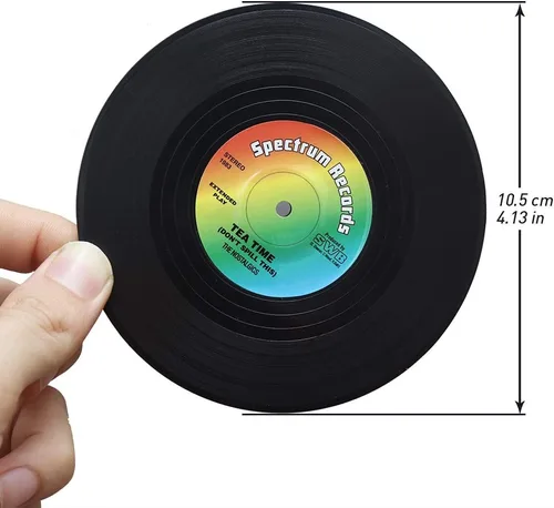 Miniatura 6 de homEdge Posavasos para discos de vinilo, 6 piezas de posavasos de vinilo de estilo retro