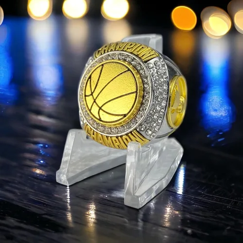 Miniatura 2 de Paquete de 1 o 12 anillos de trofeo de campeonato de baloncesto, regalo plateado y dorado para ganador de torneo o campeón de liga