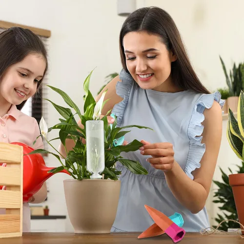 Miniatura 5 de Ziliny Paquete de 4 dispositivos de picos de riego de terracota, picos de riego automático para plantas con botellas de vino de plástico de 25
