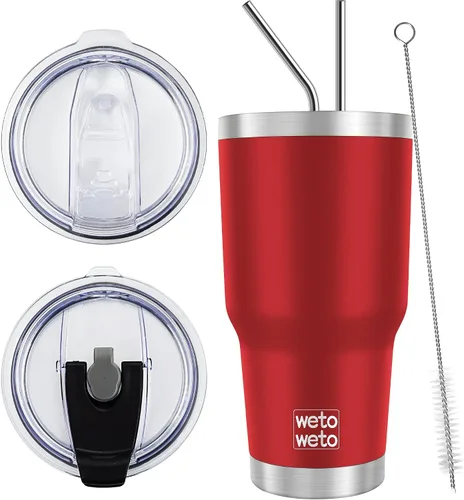 Miniatura 9 de WETOWETO - Vaso de 30oz, taza de viaje con aislamiento al vacío de acero inoxidable, taza de café y agua con recubrimiento en polvo de doble pared